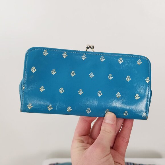 VTG Spring Lot Blue Tam Matching Scarf & Italian Leather Clutch Wallet Floral - Picture 5 of 15